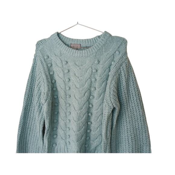 New Evolution by Cyrus Blue Cable Knit Sweater Soft Chunky Pullover SZ M - Picture 4 of 10